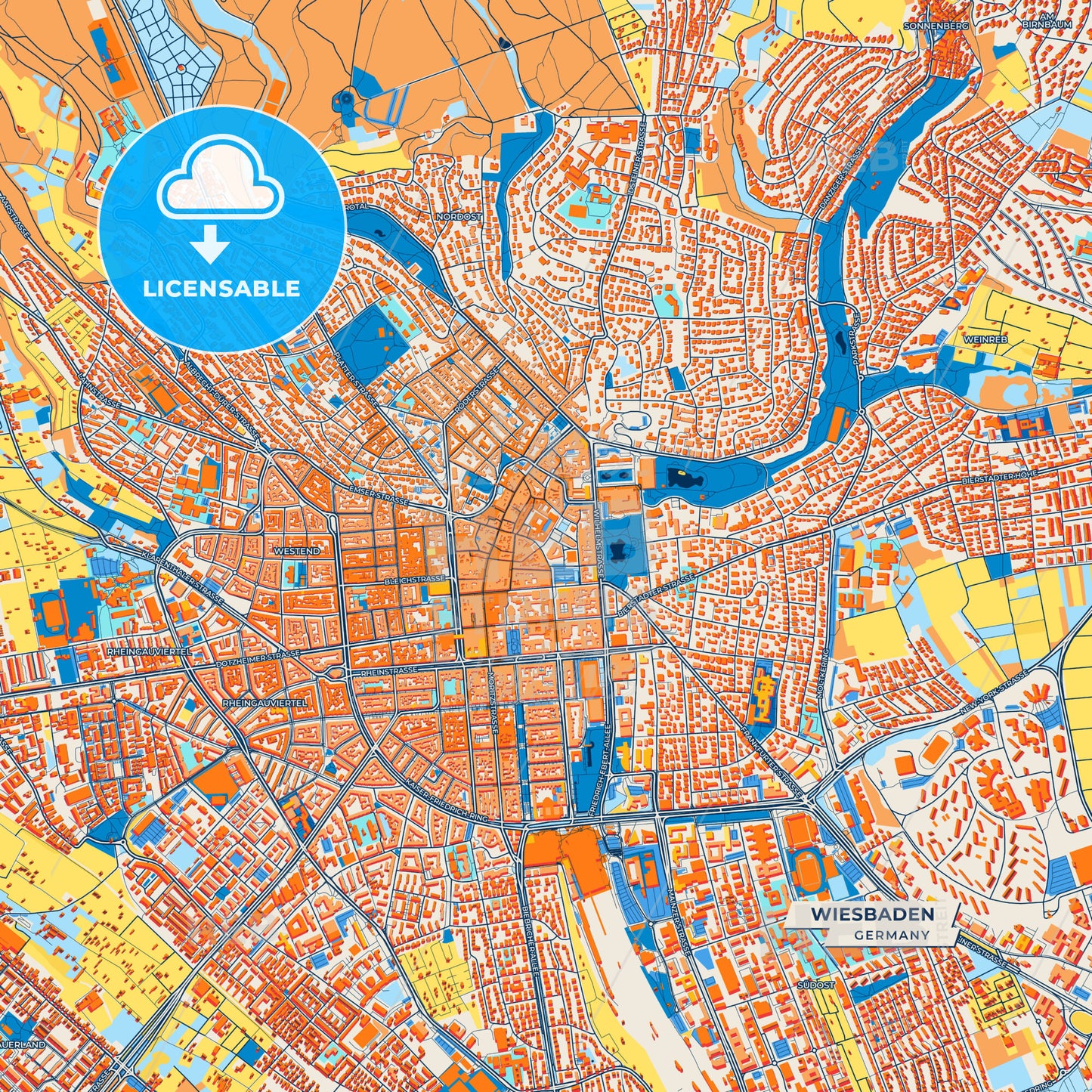 Canvas Print Template of Wiesbaden Street Map