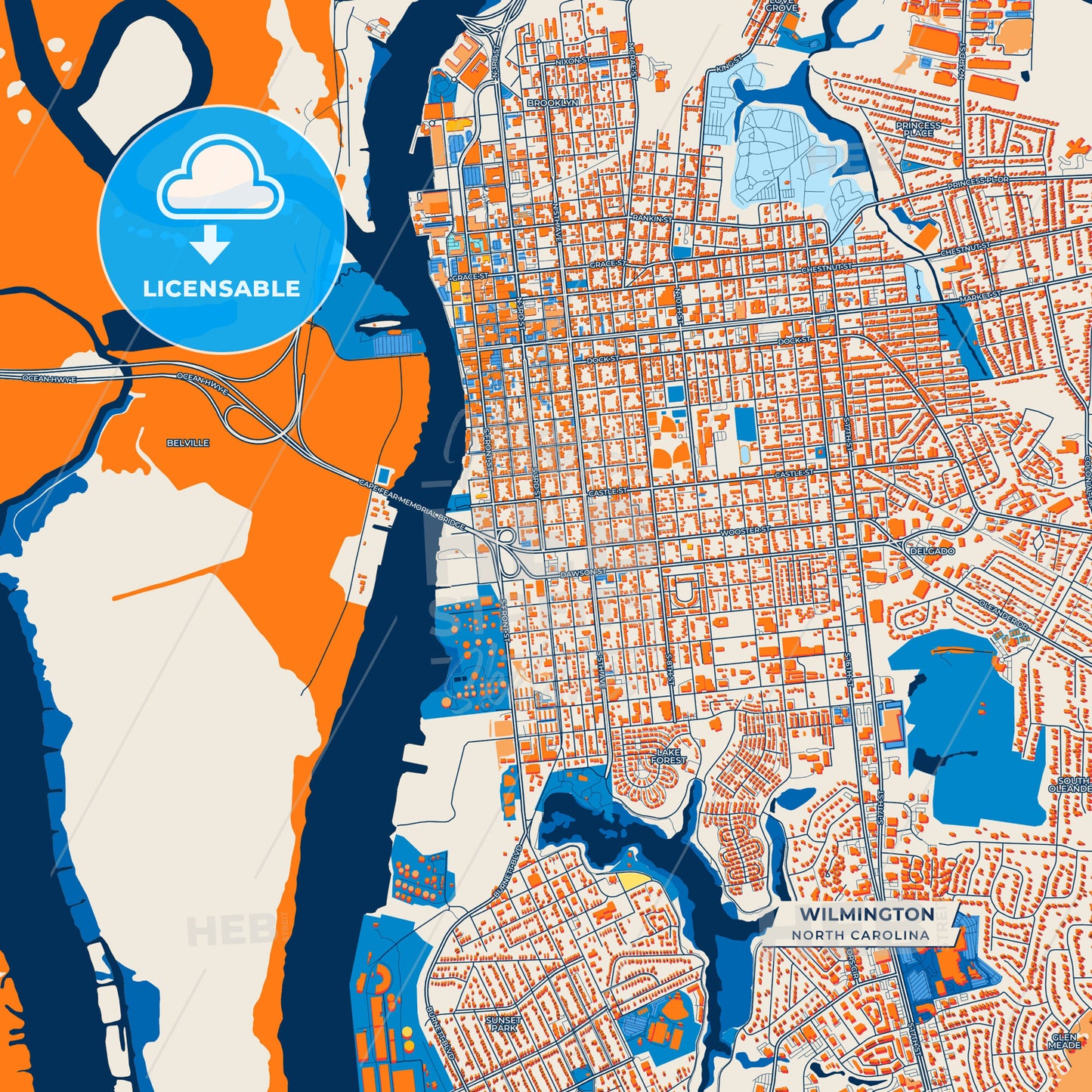 Canvas Print Template of Wilmington Street Map