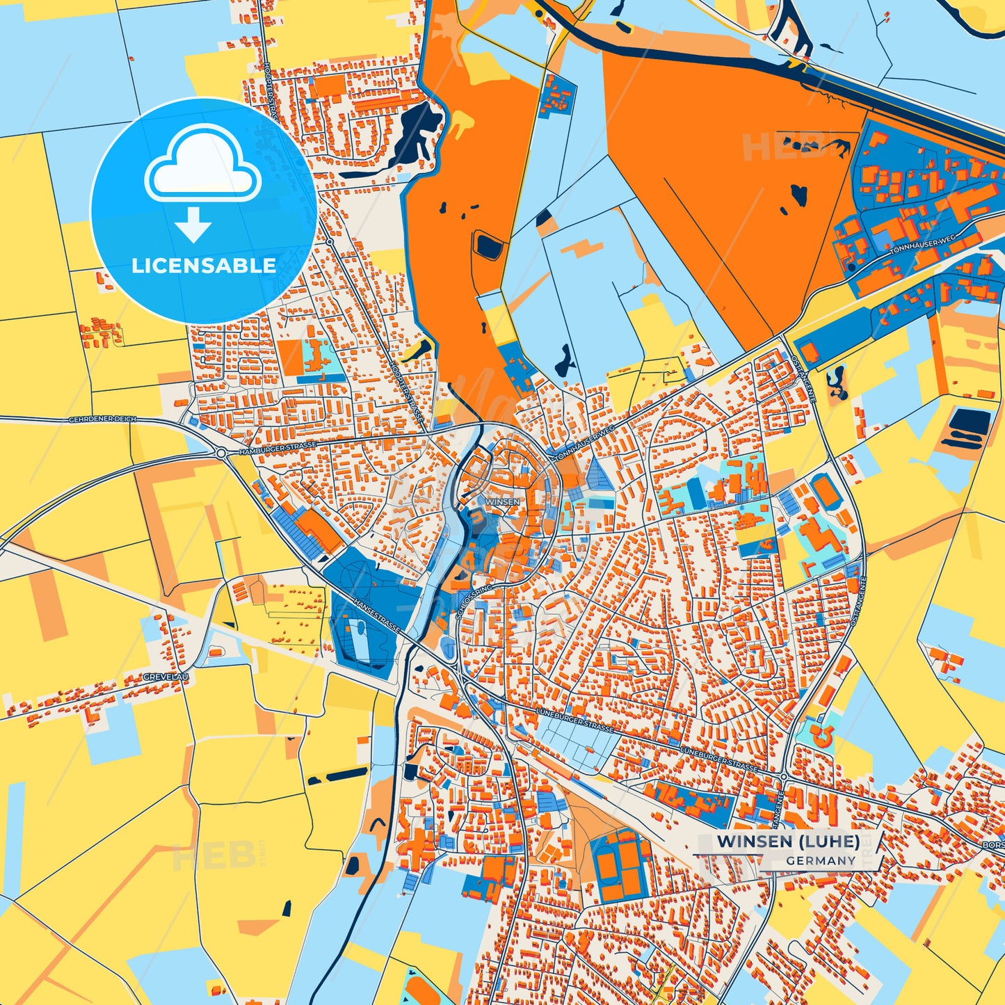 Canvas Print Template of Winsen (Luhe) Street Map