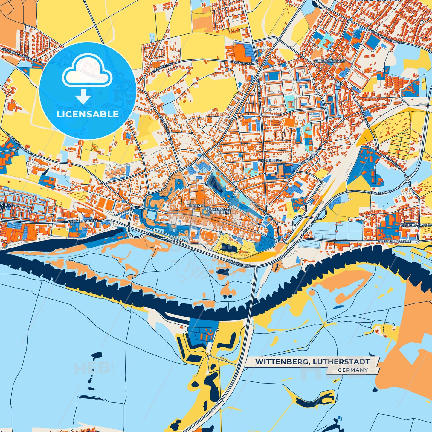 Canvas Print Template of Wittenberg, Lutherstadt Street Map