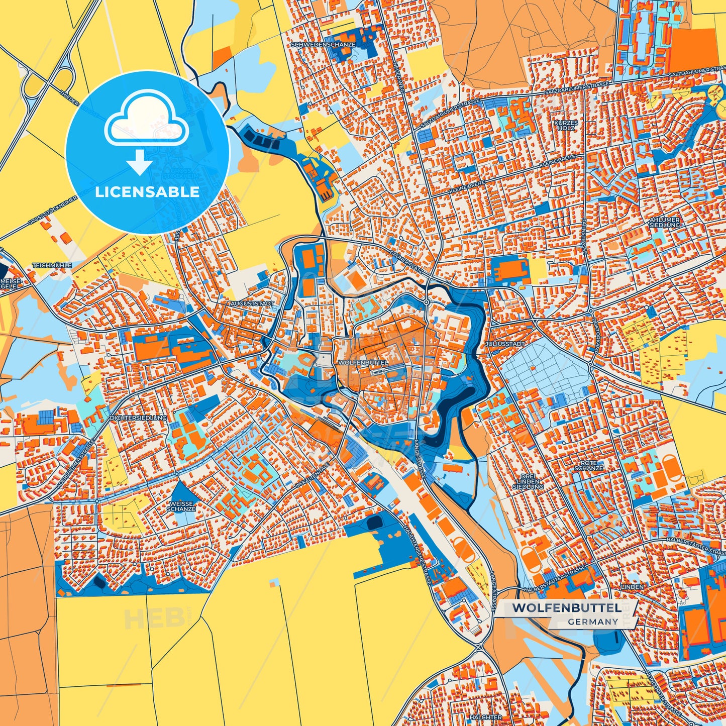 Canvas Print Template of Wolfenbuttel Street Map