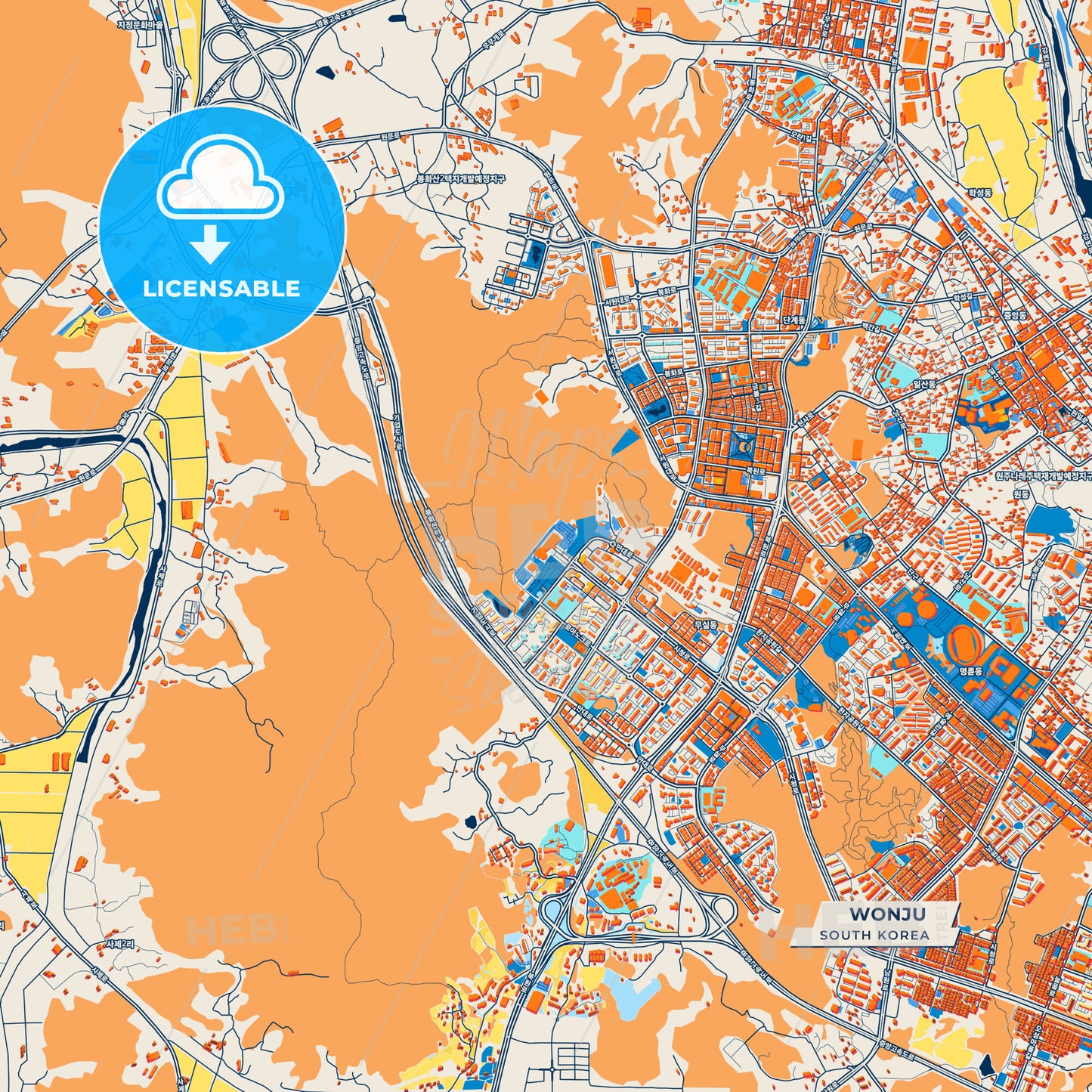 Canvas Print Template of Wonju Street Map