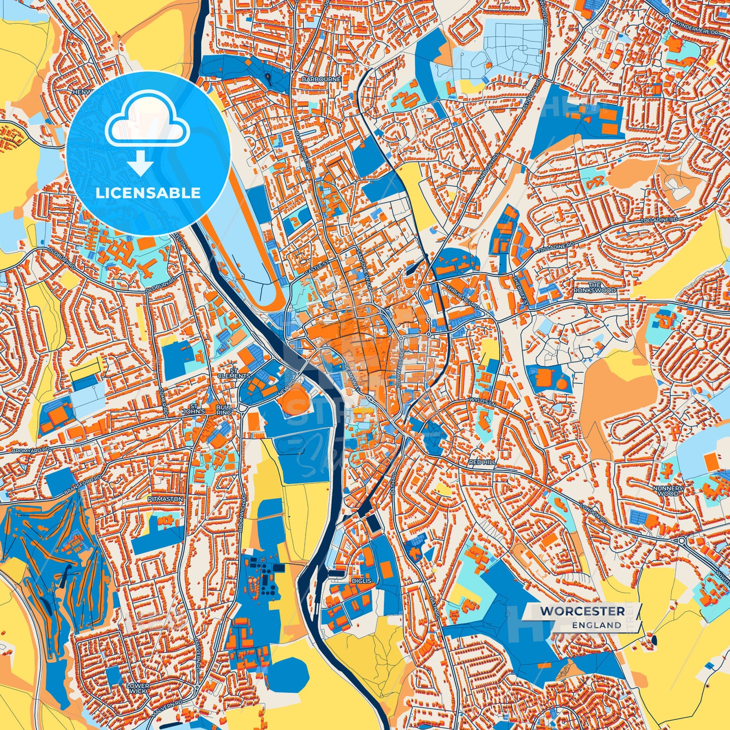 Canvas Print Template of Worcester Street Map