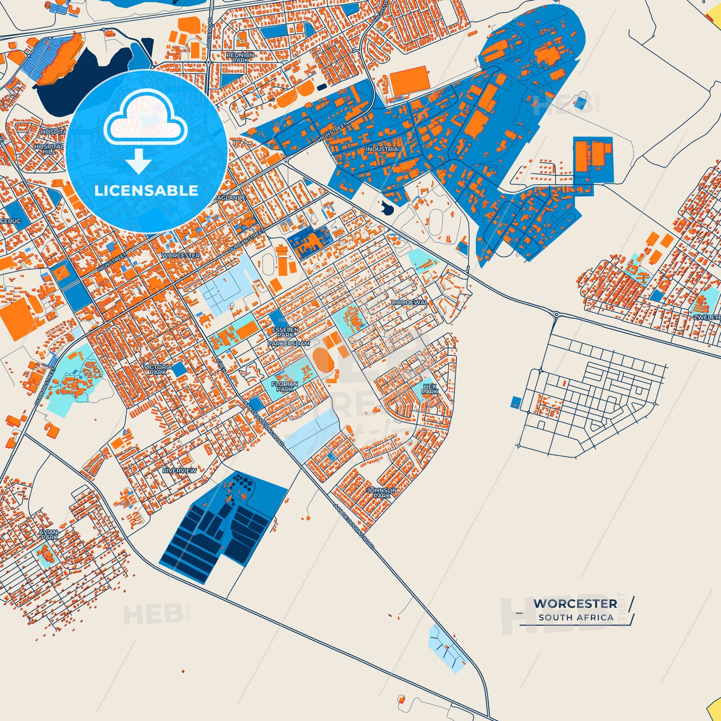 Canvas Print Template of Worcester Street Map