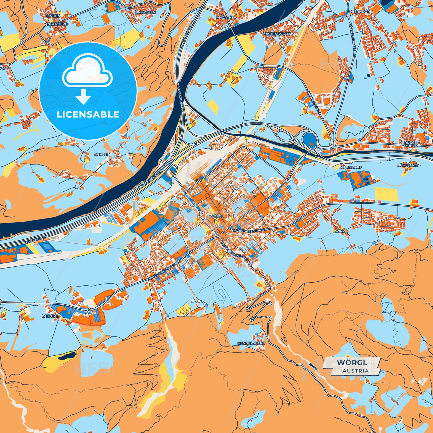 Canvas Print Template of Wörgl Street Map