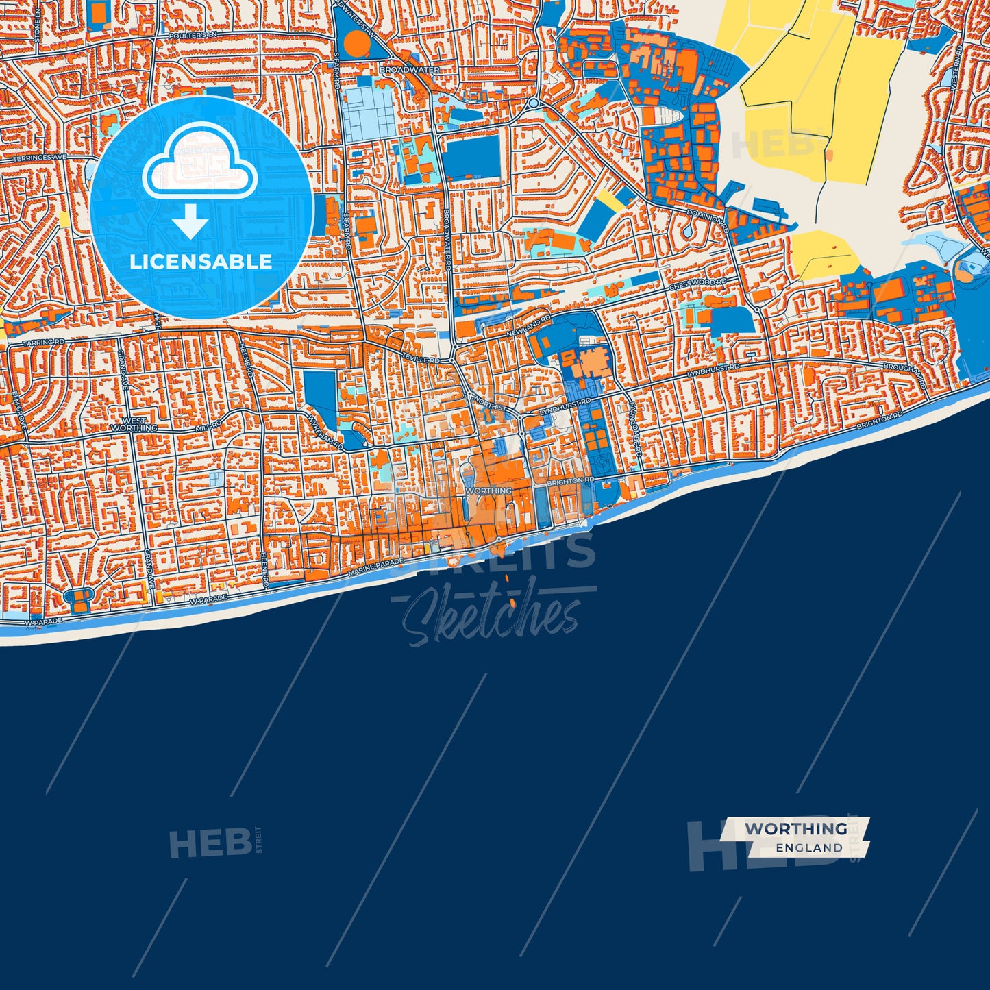 Canvas Print Template of Worthing Street Map