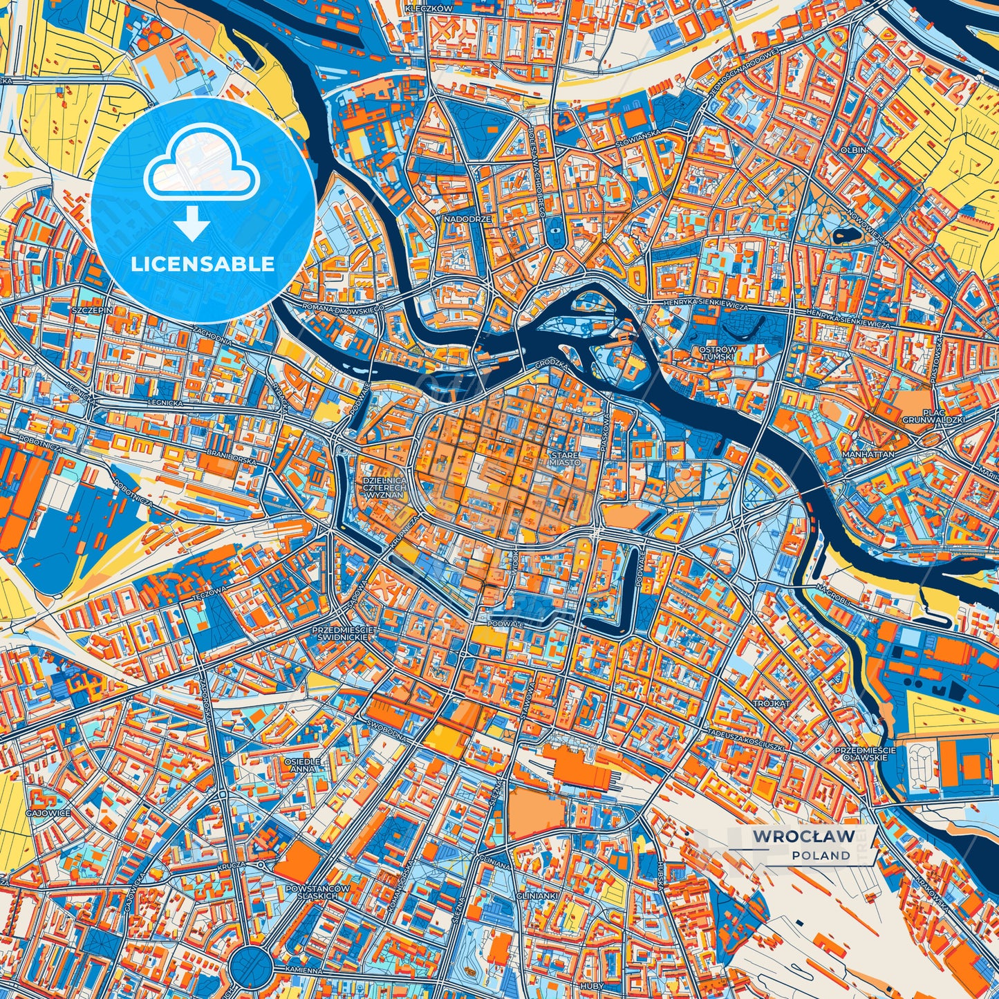Canvas Print Template of Wrocław Street Map