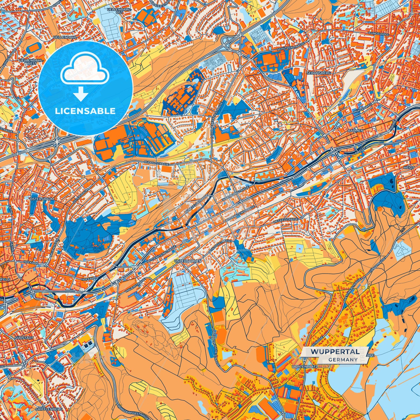 Canvas Print Template of Wuppertal Street Map