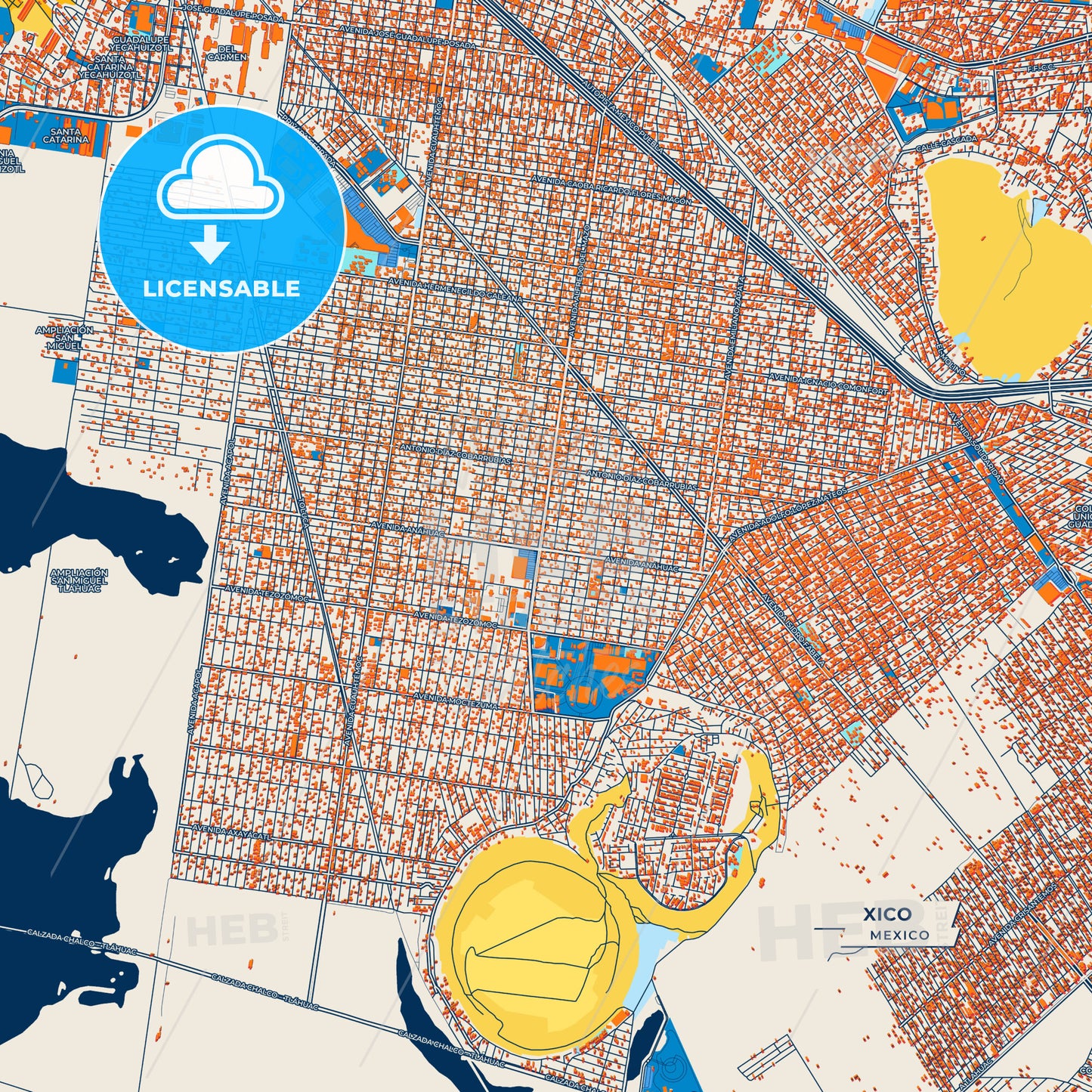 Canvas Print Template of Xico Street Map
