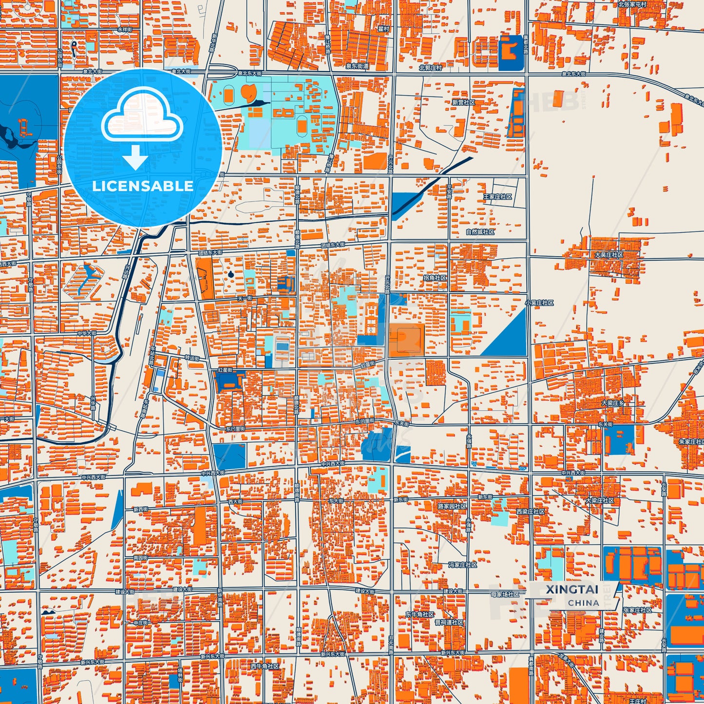 Canvas Print Template of Xingtai Street Map