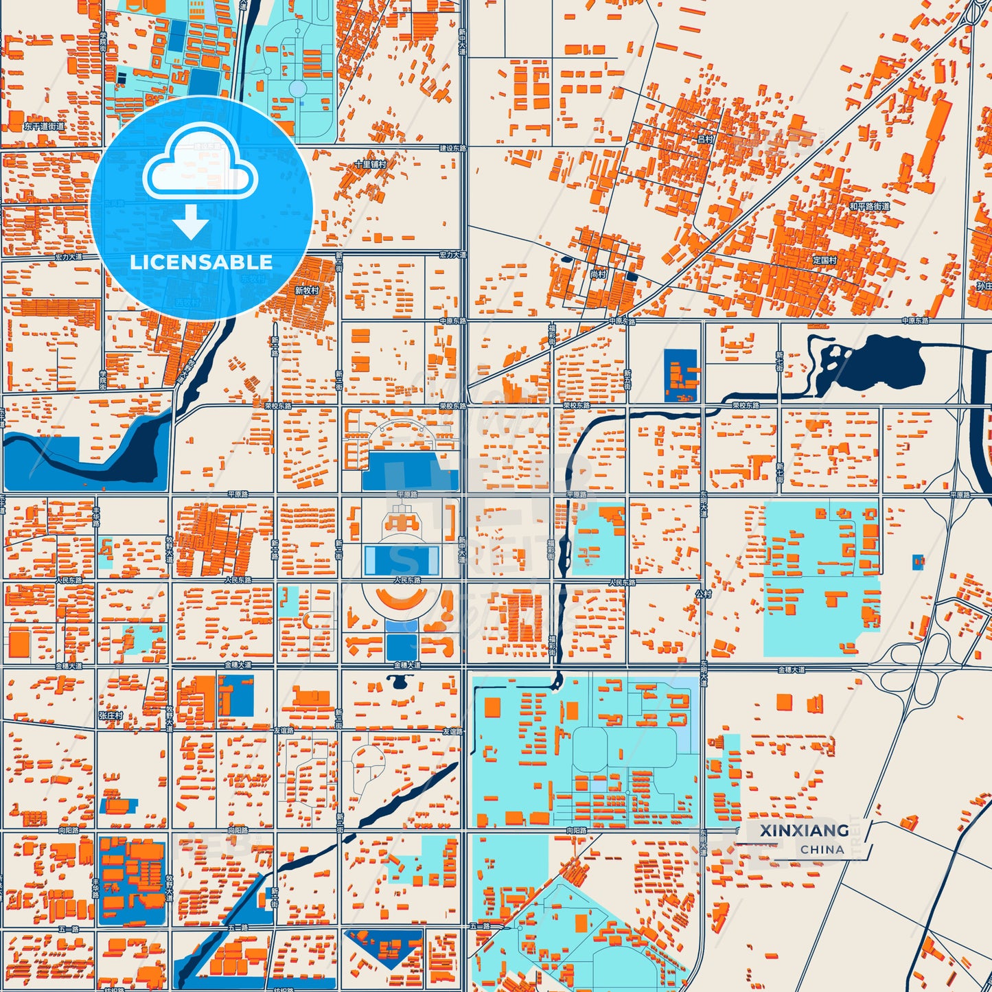 Canvas Print Template of Xinxiang Street Map
