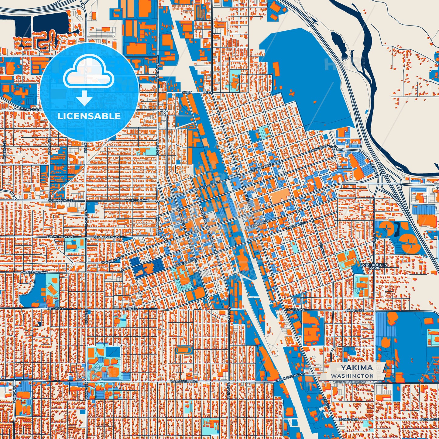 Canvas Print Template of Yakima Street Map