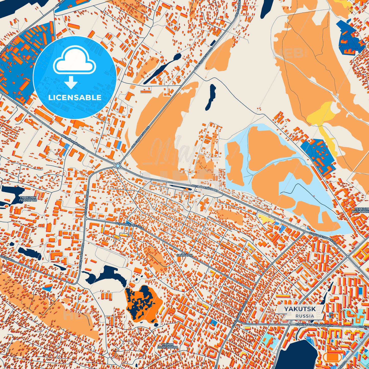 Canvas Print Template of Yakutsk Street Map