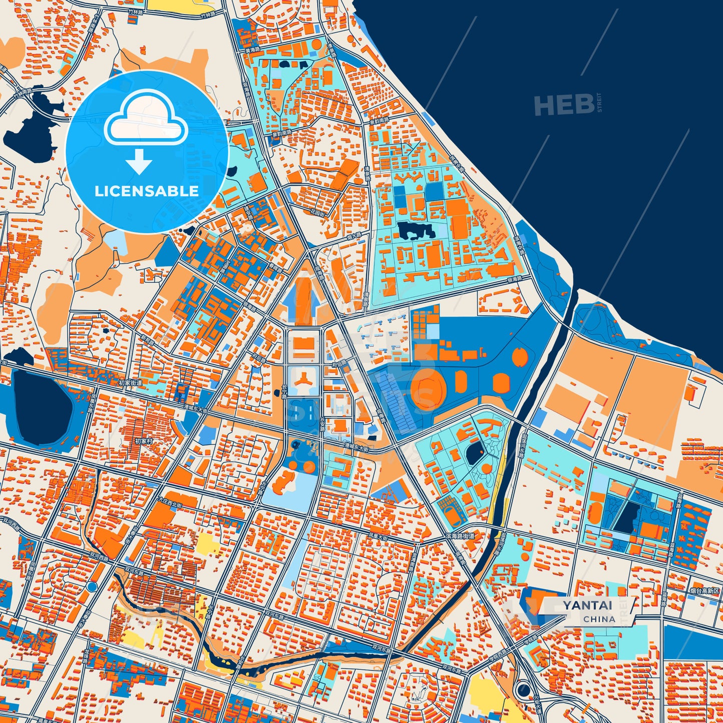 Canvas Print Template of Yantai Street Map