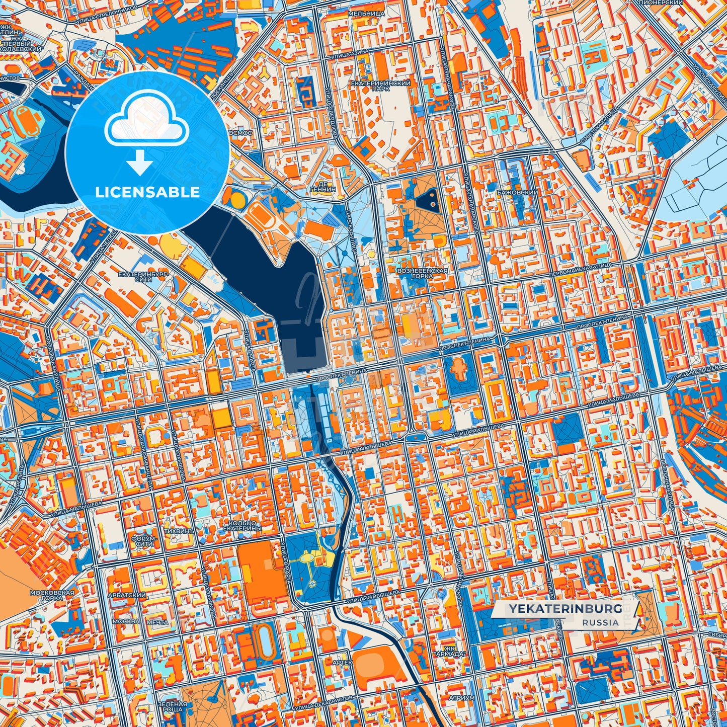 Canvas Print Template of Yekaterinburg Street Map