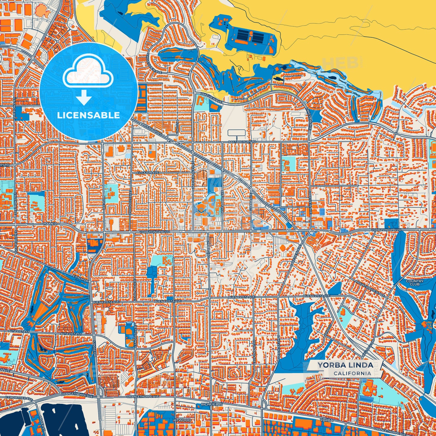 Canvas Print Template of Yorba Linda Street Map