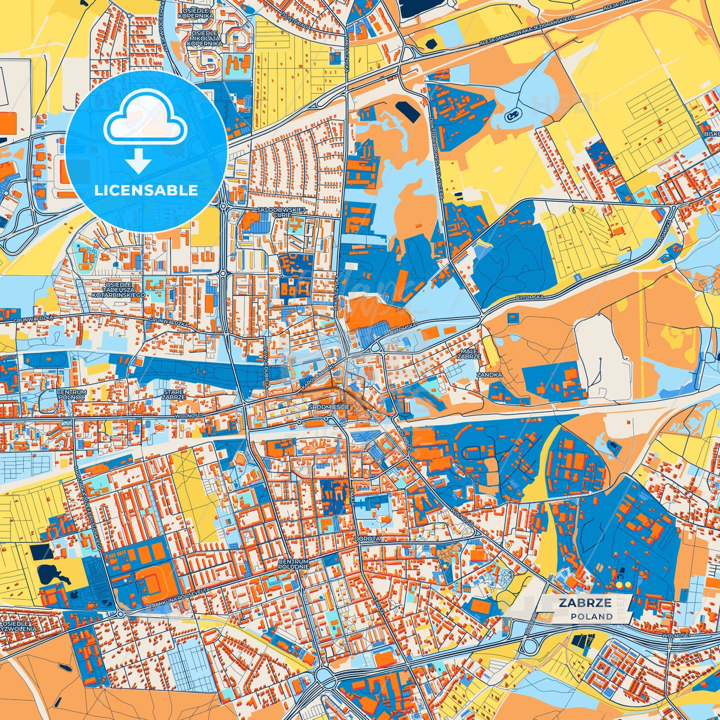 Canvas Print Template of Zabrze Street Map
