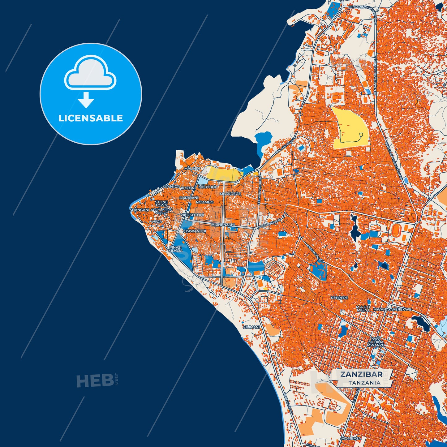 Canvas Print Template of Zanzibar Street Map