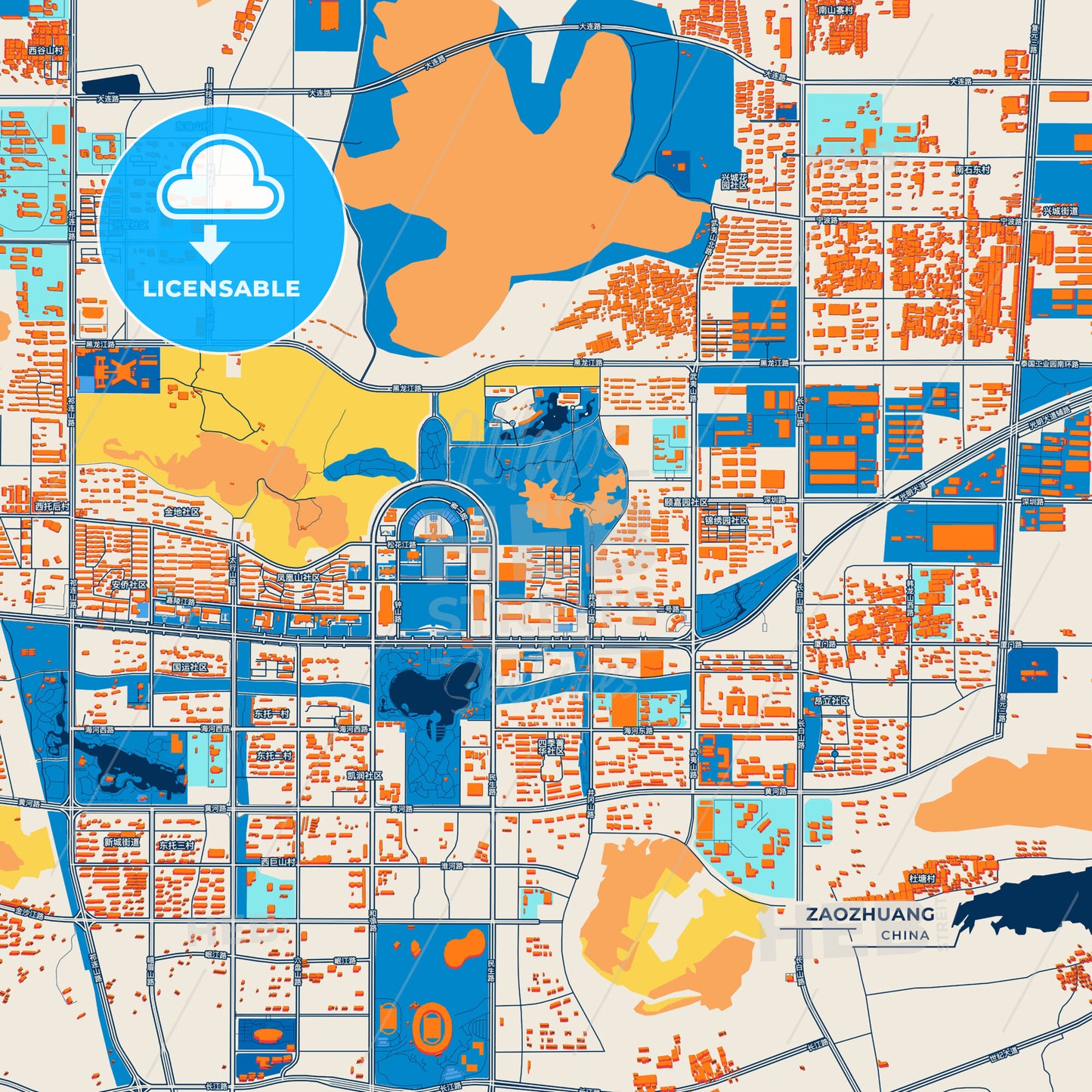 Canvas Print Template of Zaozhuang Street Map