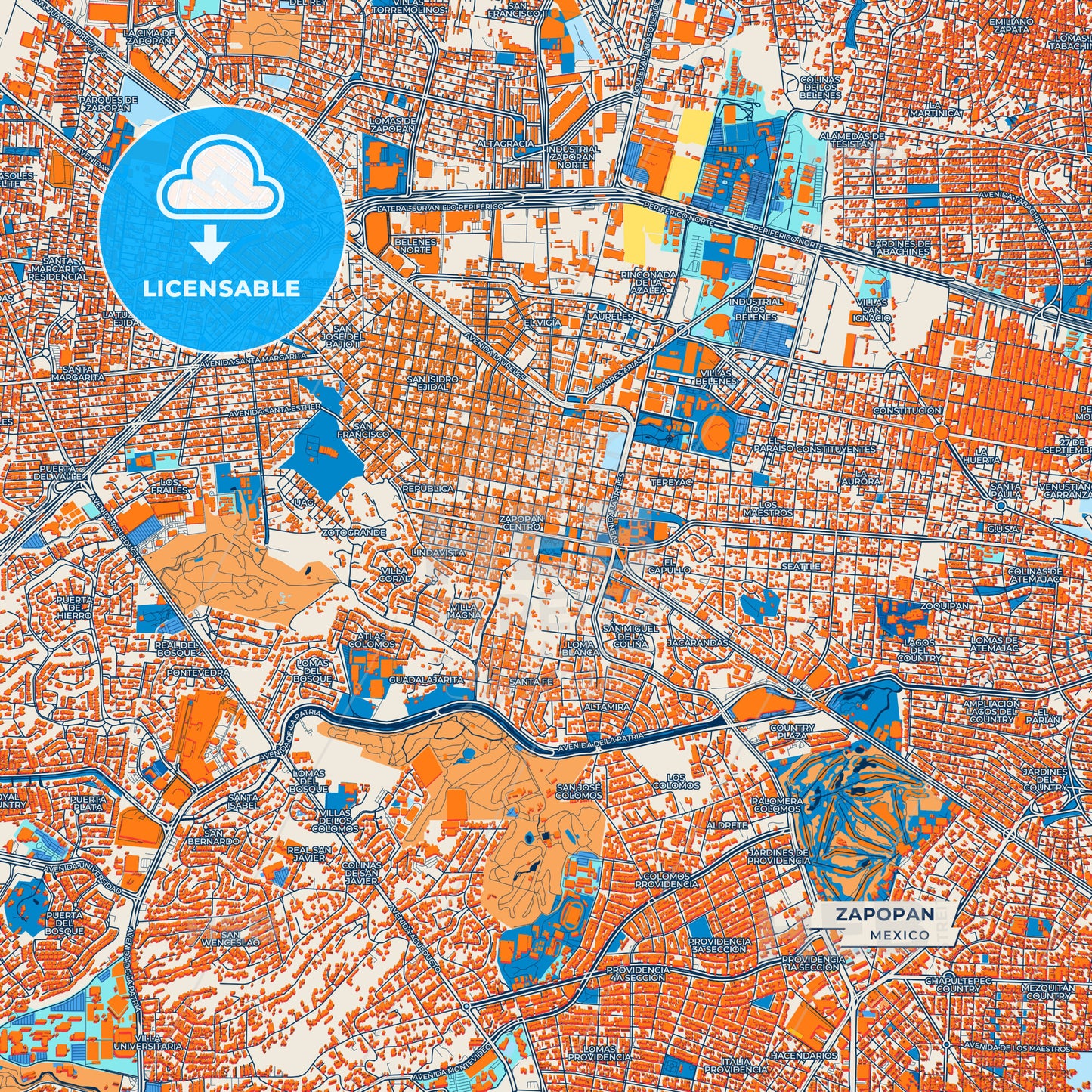 Canvas Print Template of Zapopan Street Map