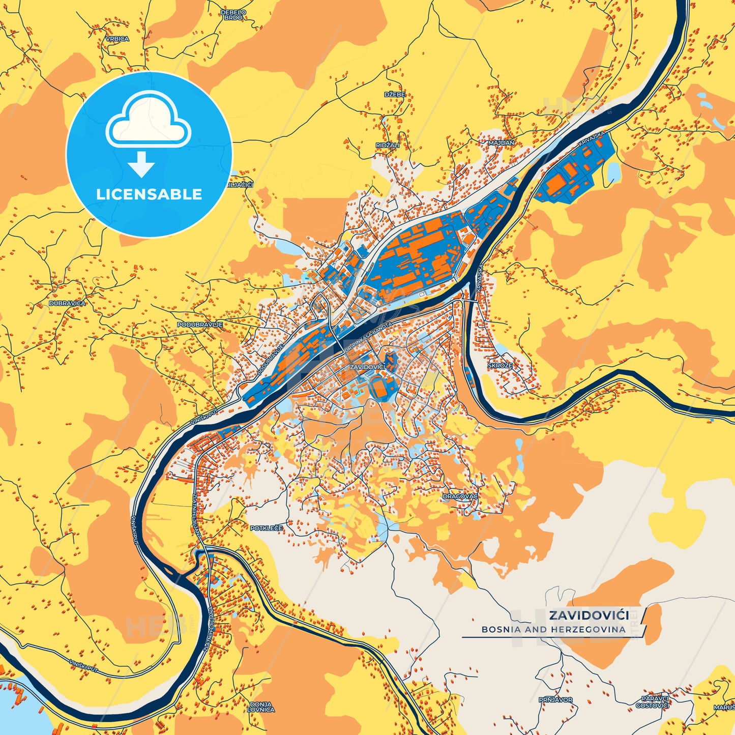 Canvas Print Template of Zavidovići Street Map