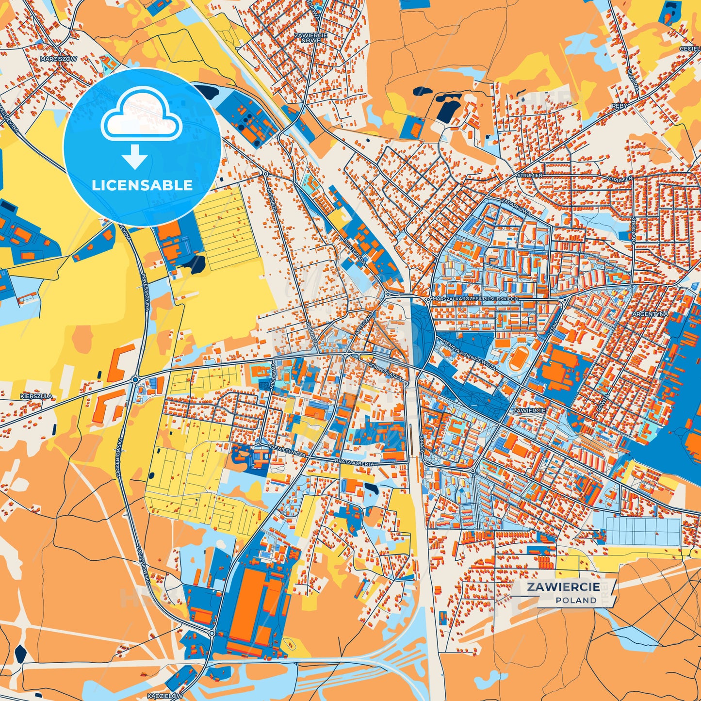 Canvas Print Template of Zawiercie Street Map