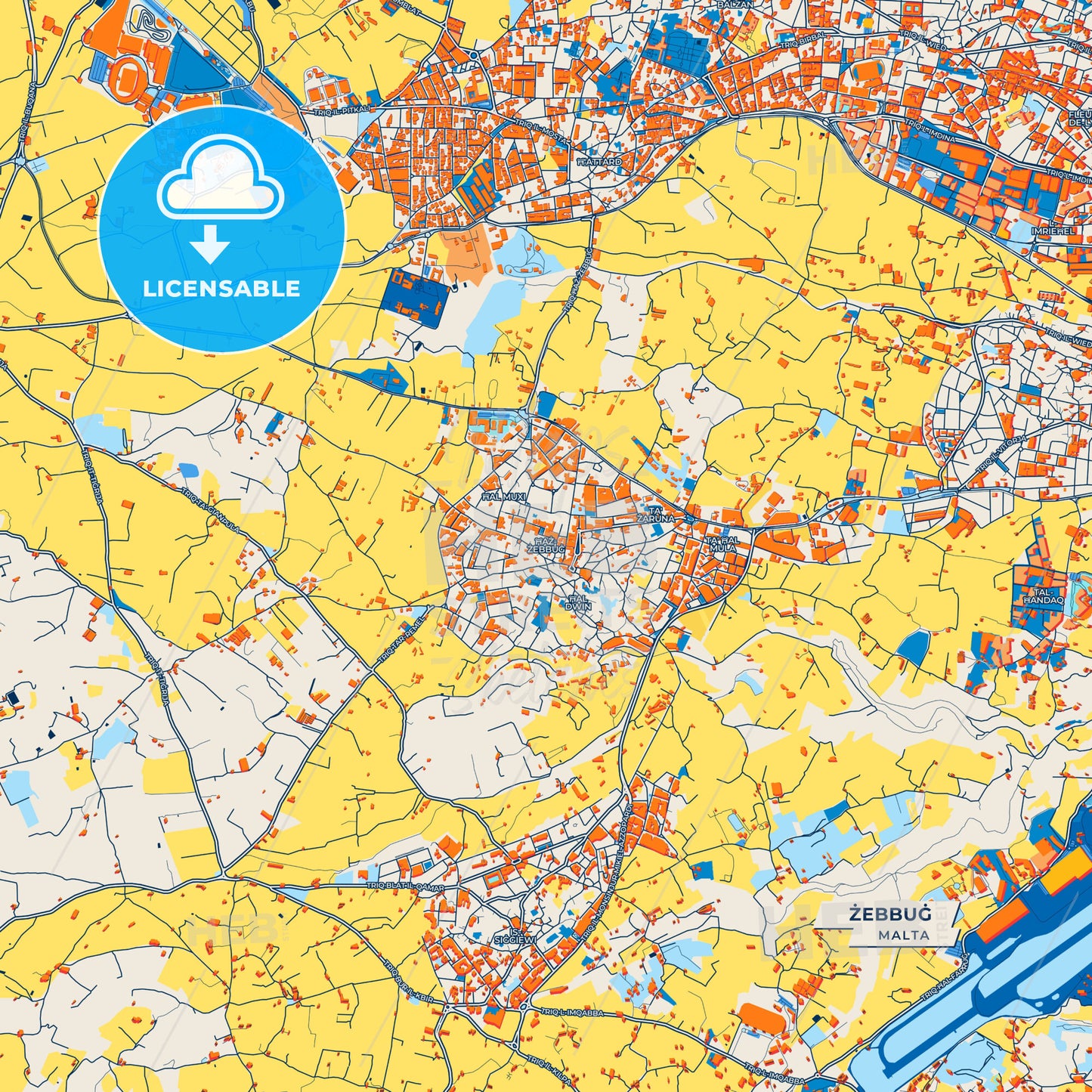 Canvas Print Template of Żebbuġ Street Map
