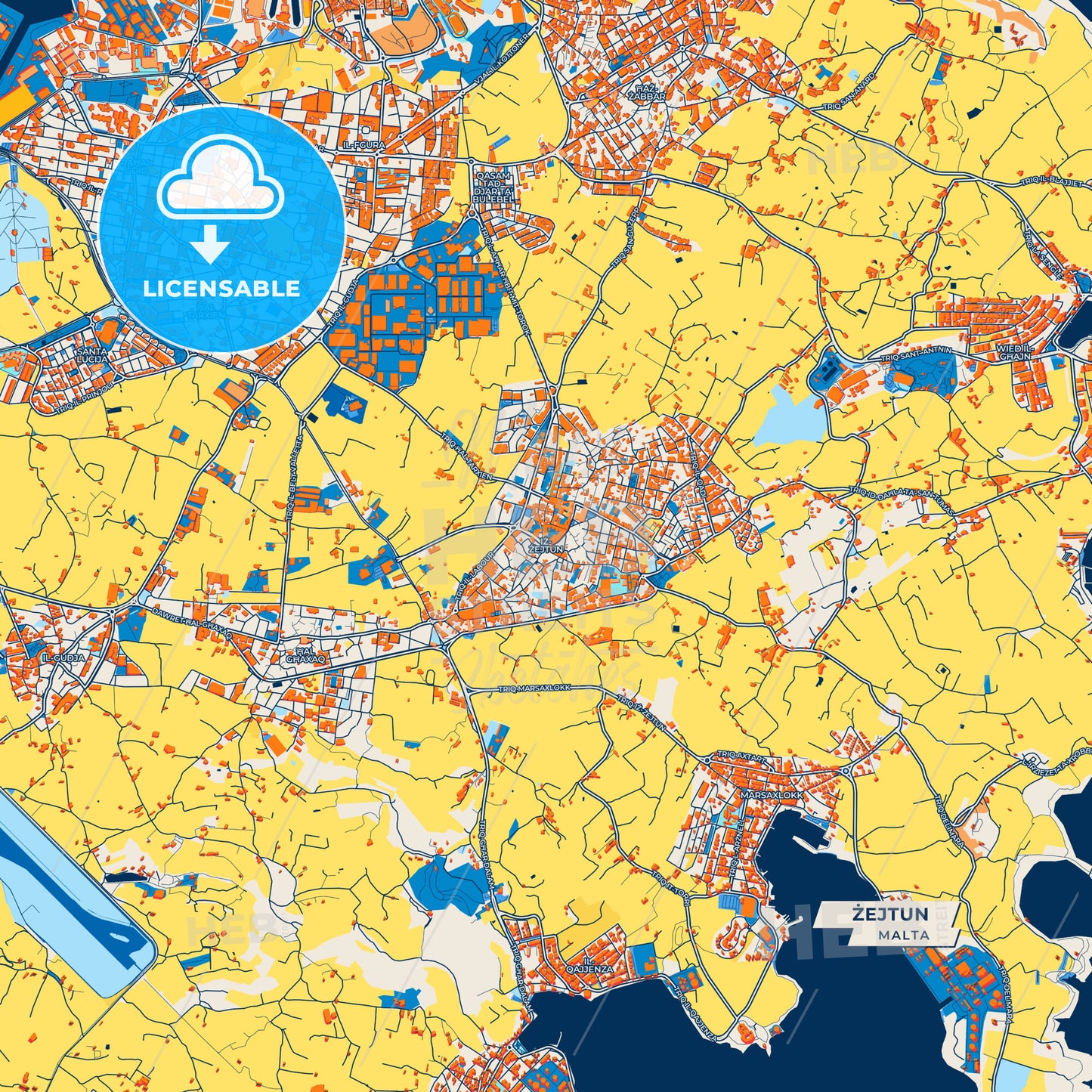 Canvas Print Template of Żejtun Street Map