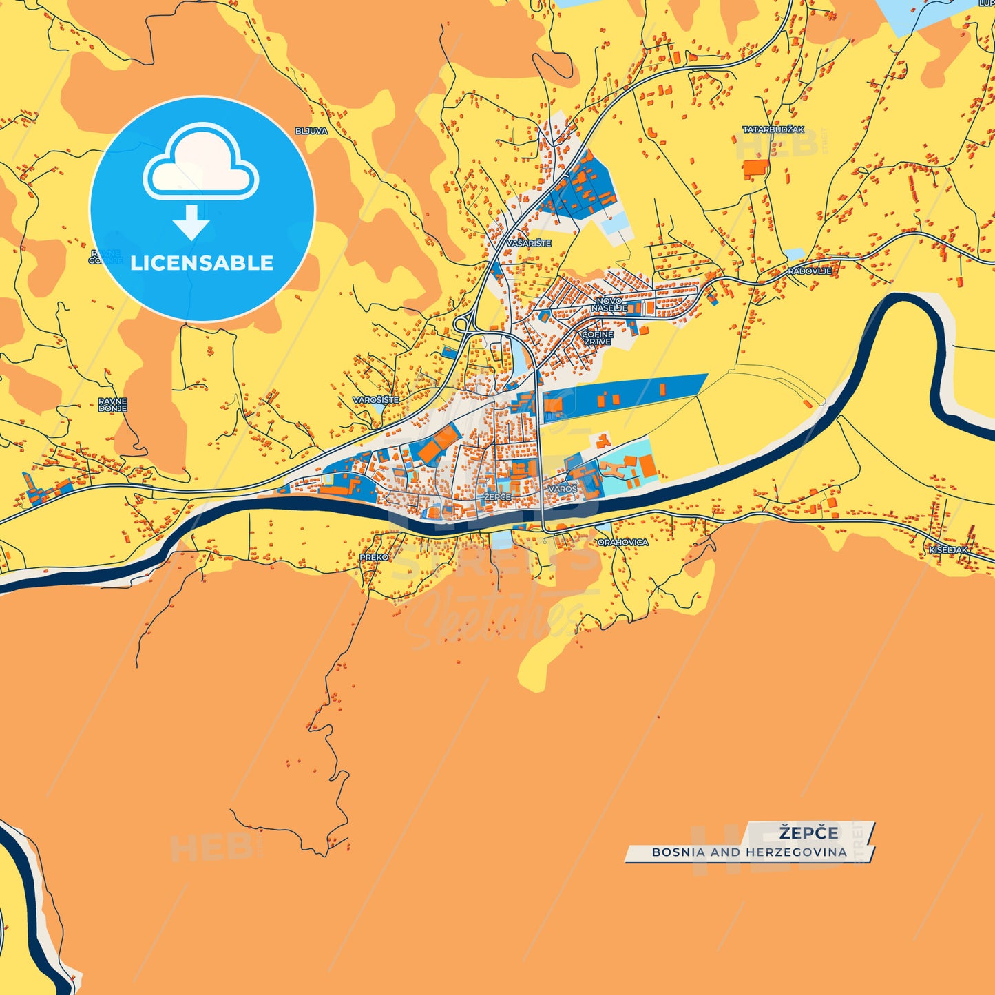 Canvas Print Template of Žepče Street Map
