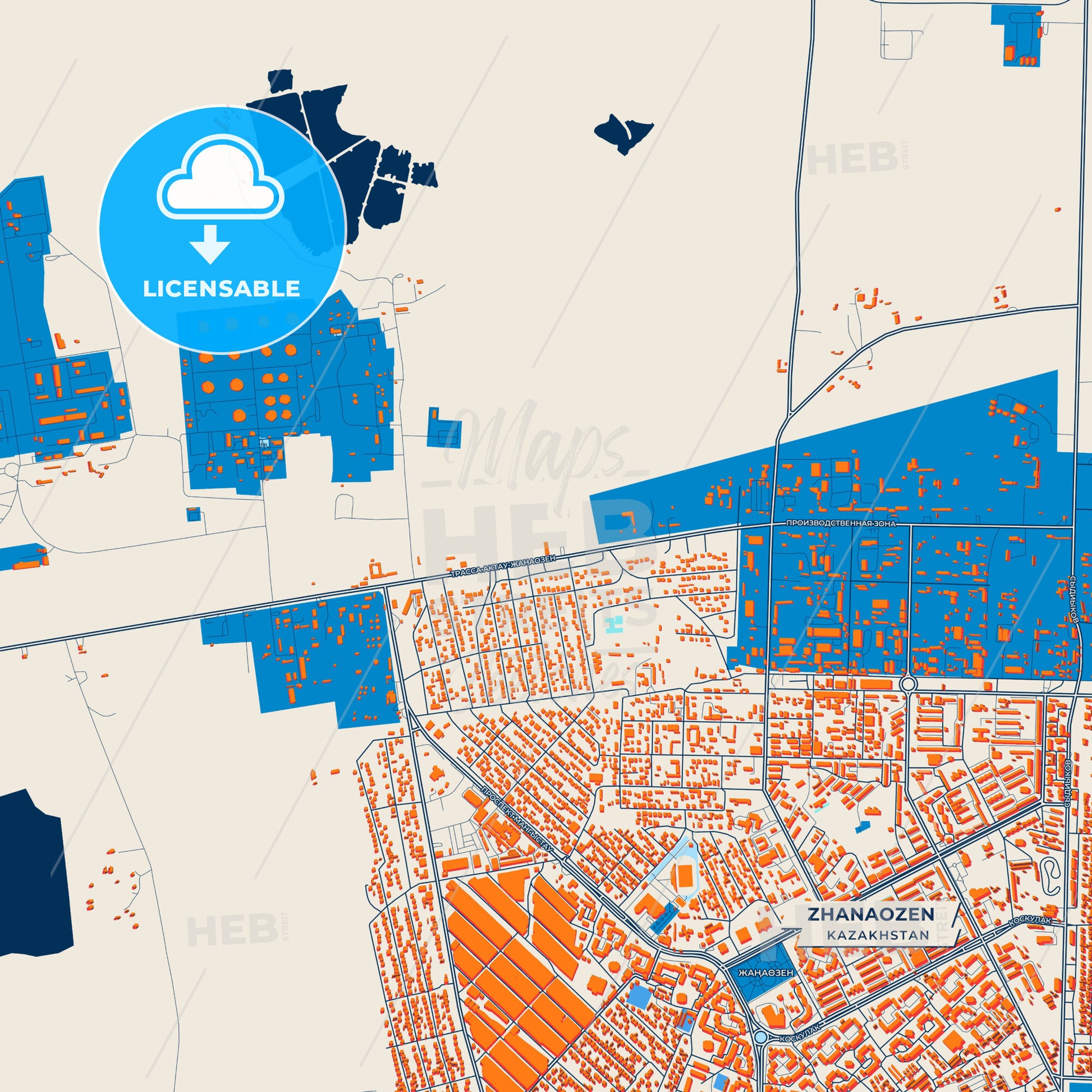 Canvas Print Template of Zhanaozen Street Map
