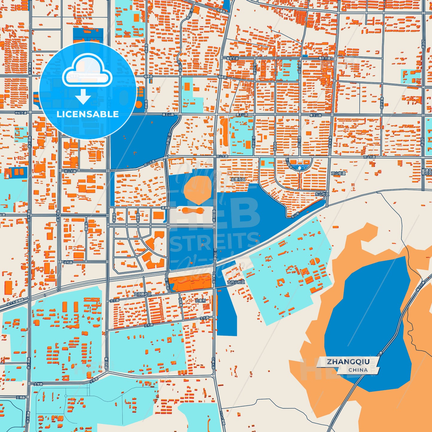 Canvas Print Template of Zhangqiu Street Map