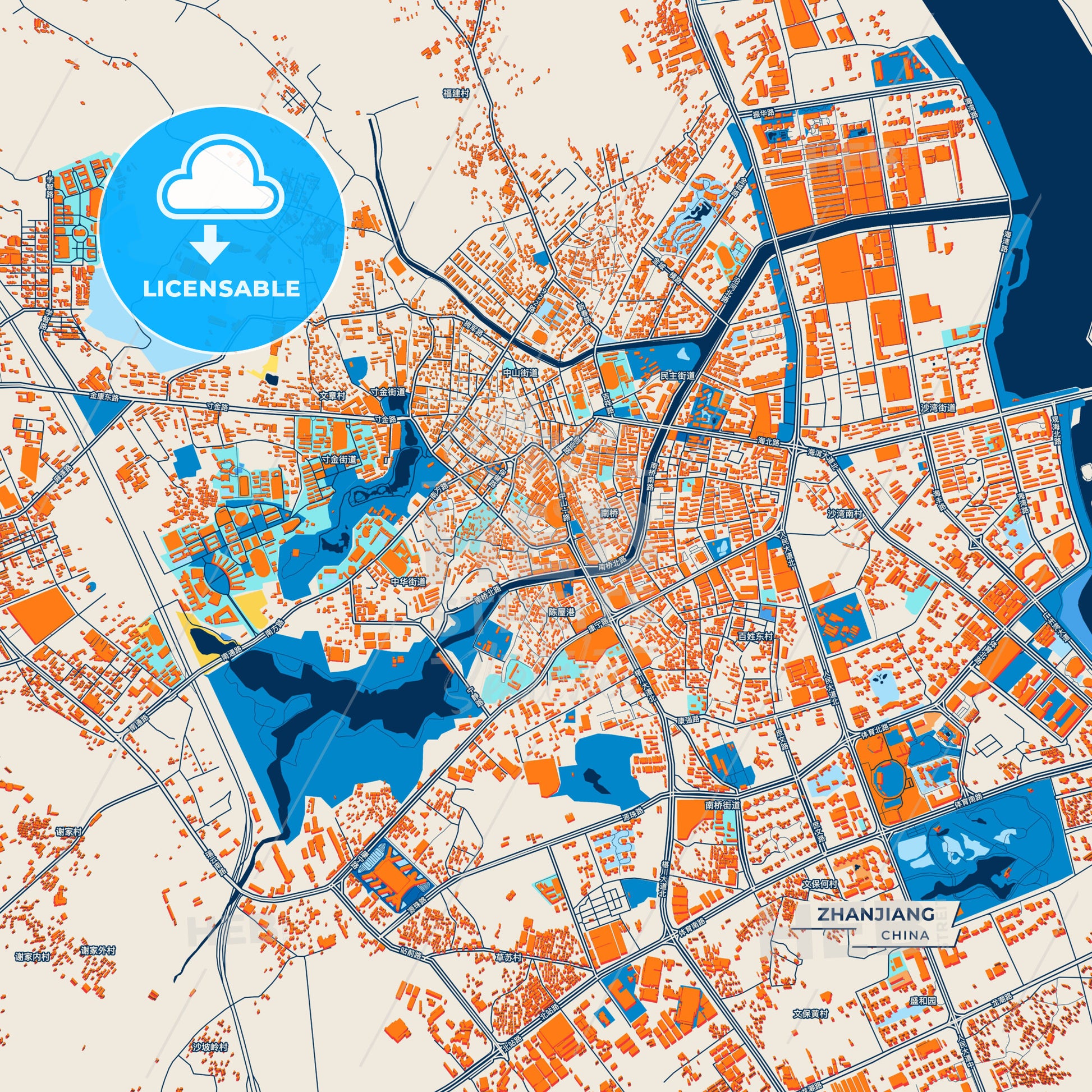 Canvas Print Template of Zhanjiang Street Map