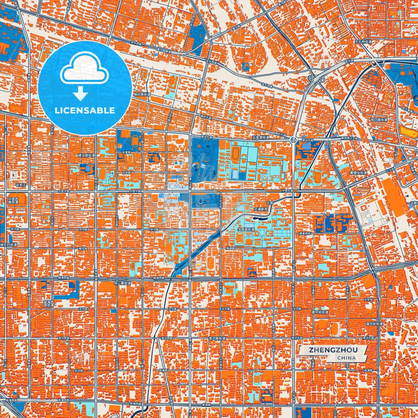 Canvas Print Template of Zhengzhou Street Map