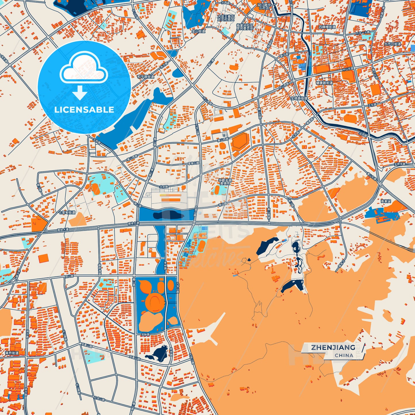 Canvas Print Template of Zhenjiang Street Map