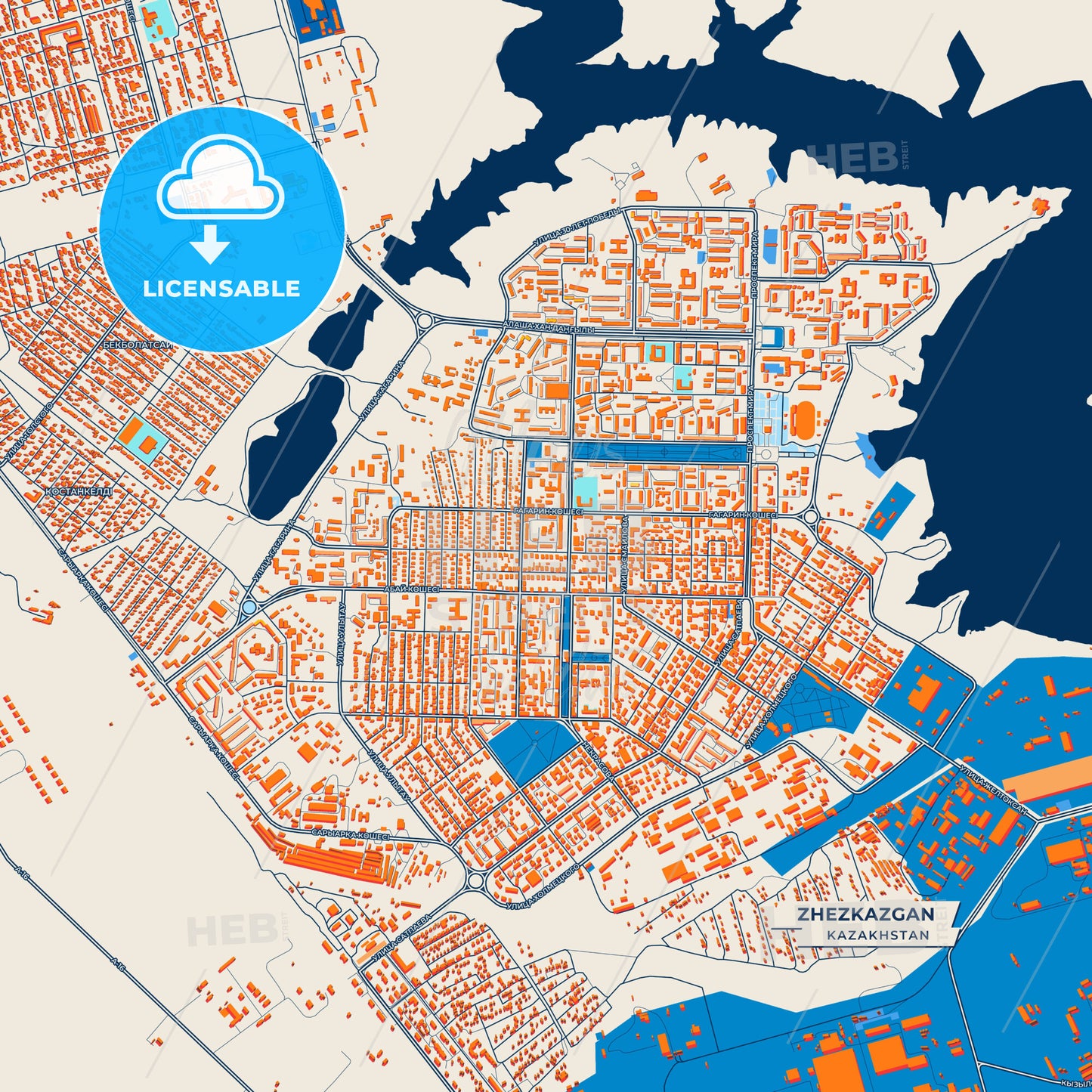 Canvas Print Template of Zhezkazgan Street Map