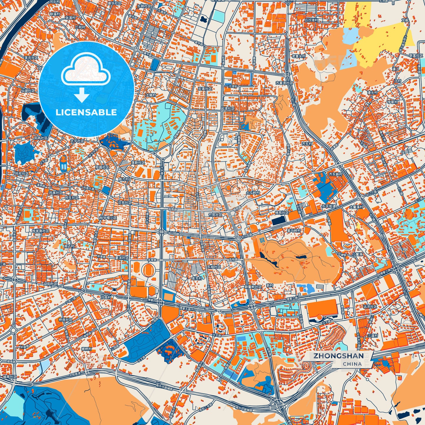 Canvas Print Template of Zhongshan Street Map