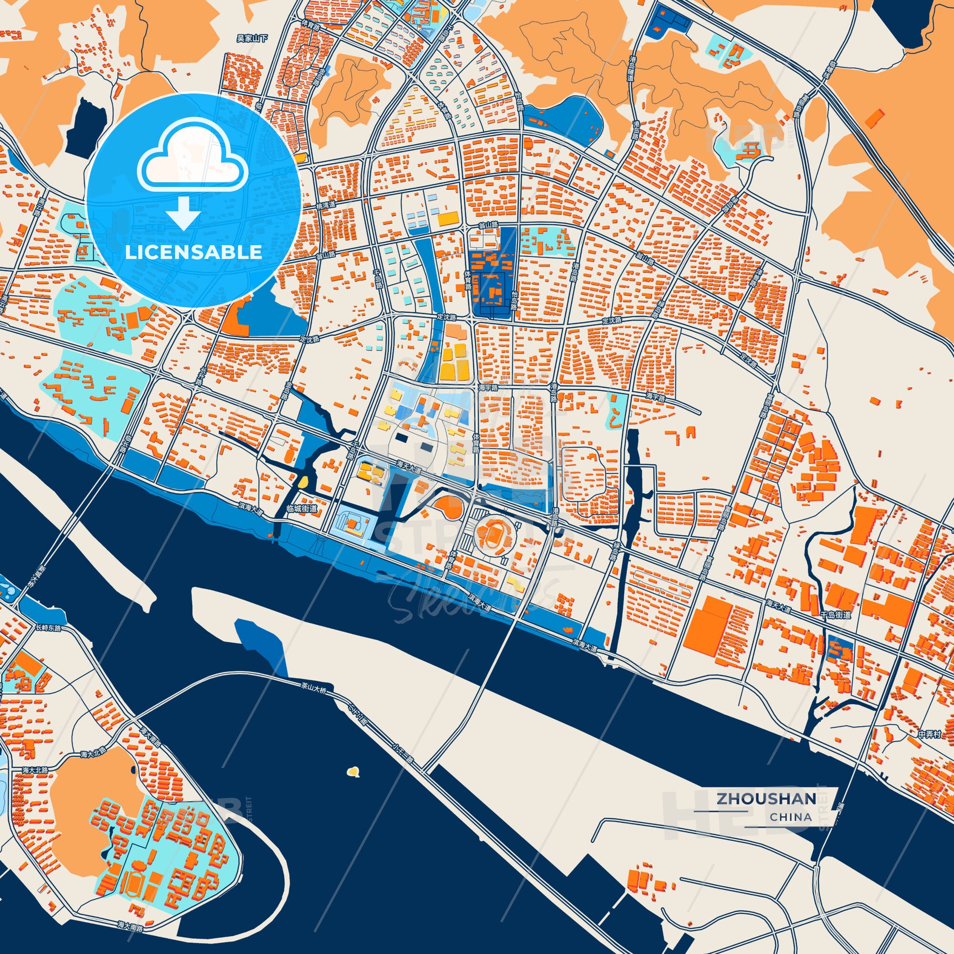 Canvas Print Template of Zhoushan Street Map