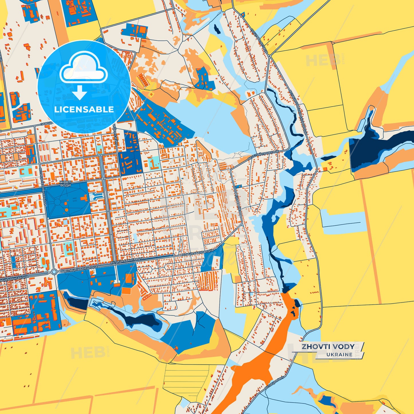 Canvas Print Template of Zhovti Vody Street Map