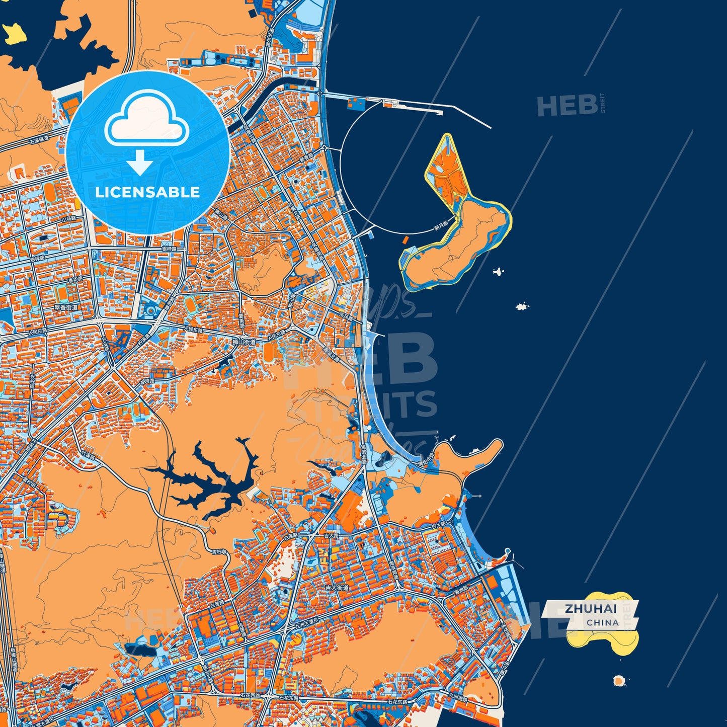 Canvas Print Template of Zhuhai Street Map