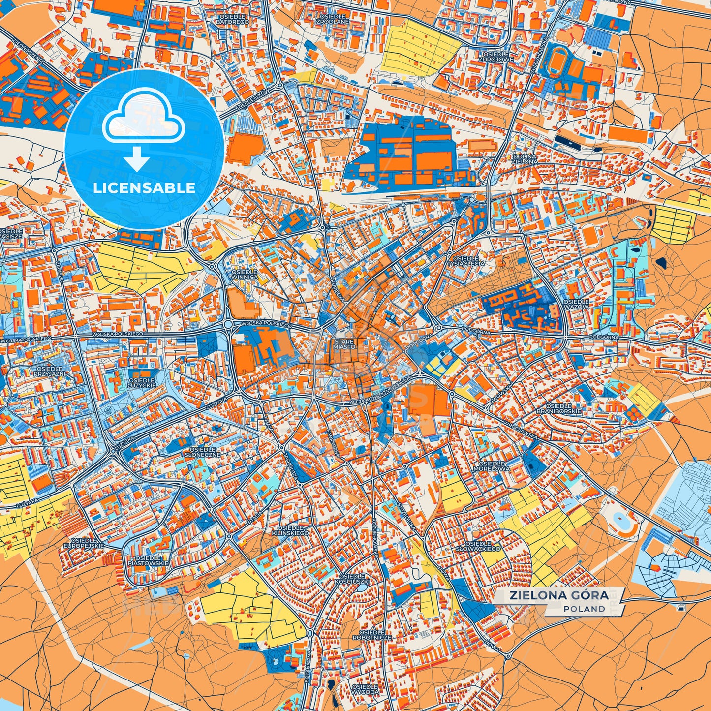 Canvas Print Template of Zielona Góra Street Map