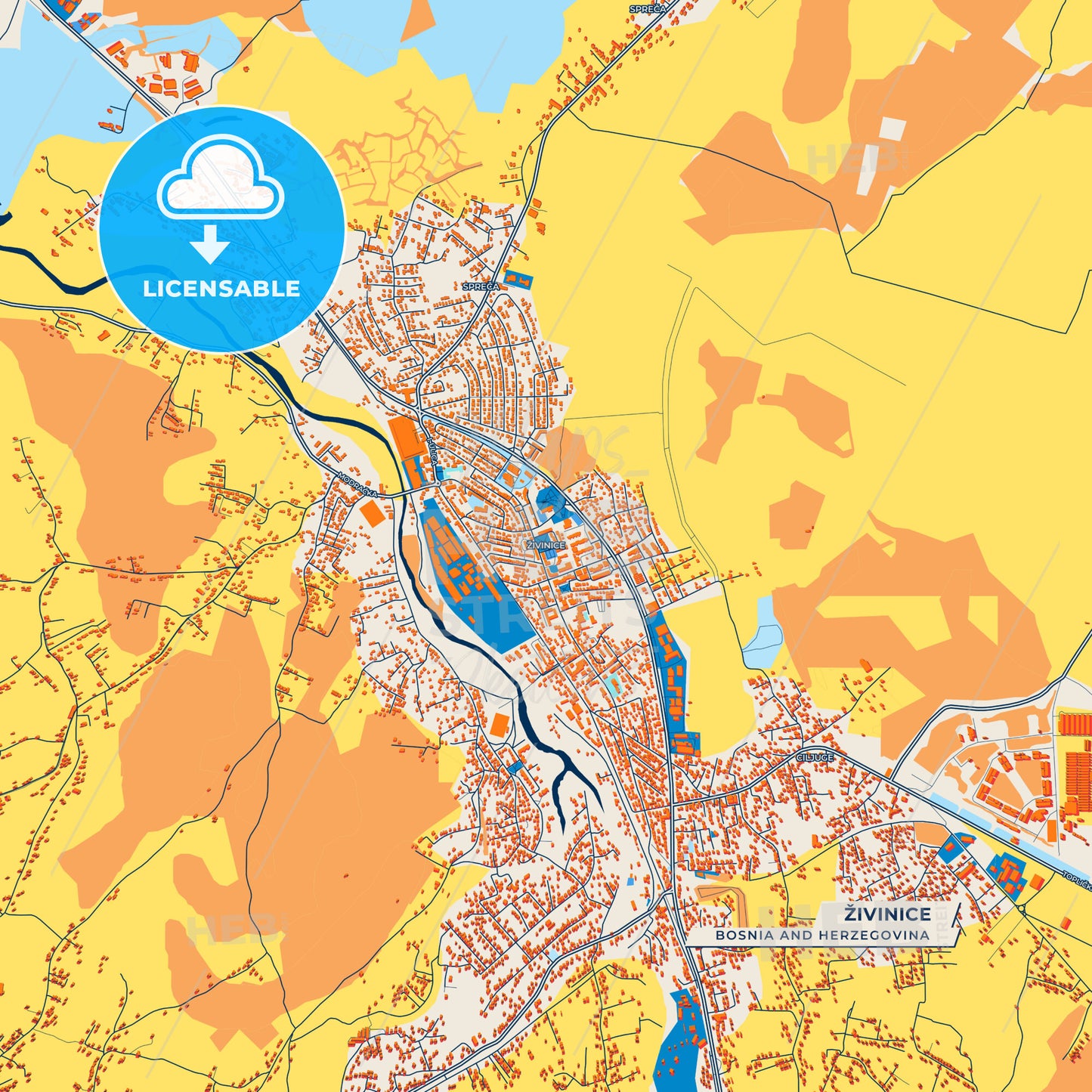 Canvas Print Template of Živinice Street Map