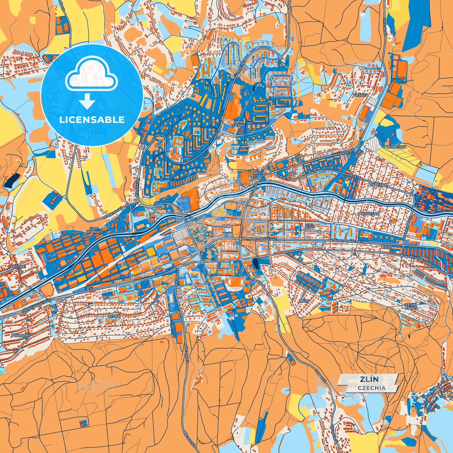 Canvas Print Template of Zlín Street Map