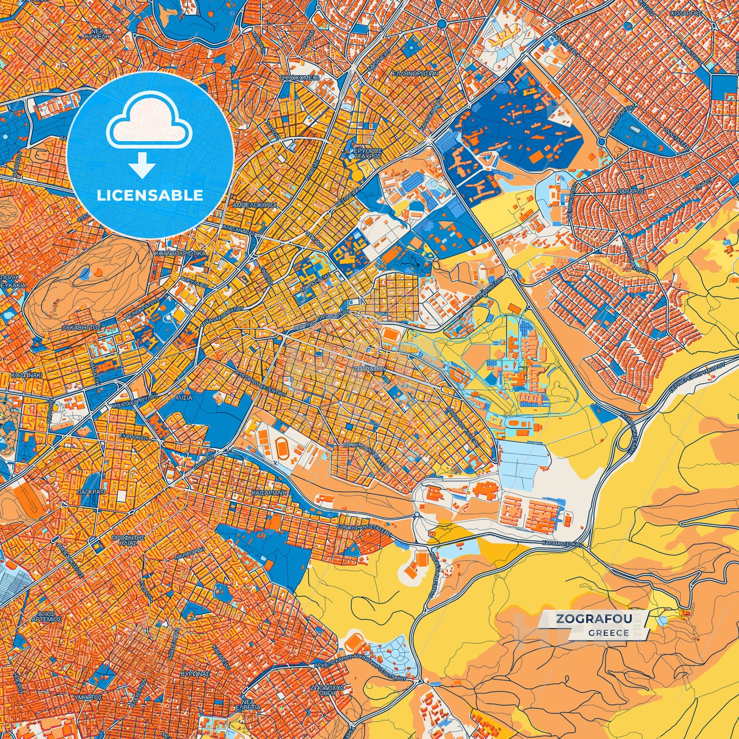 Canvas Print Template of Zografou Street Map