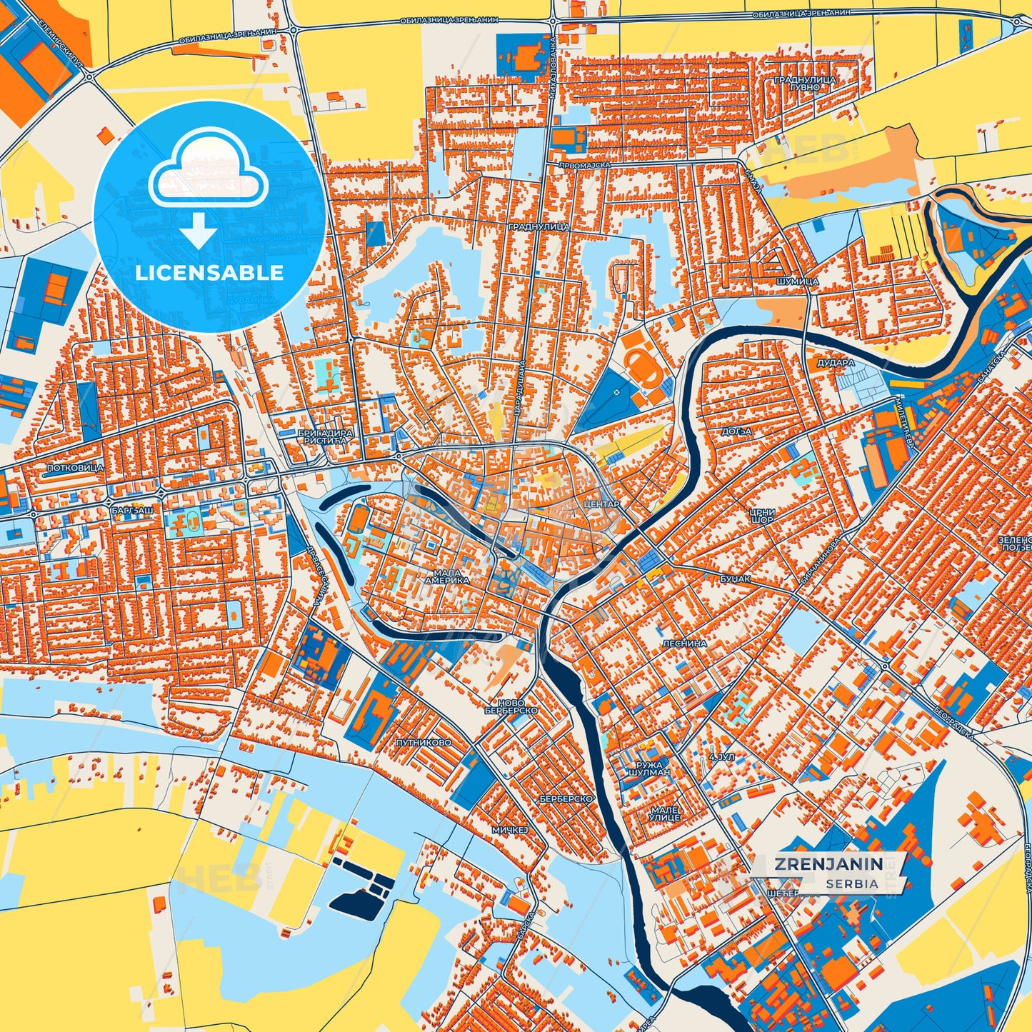 Canvas Print Template of Zrenjanin Street Map