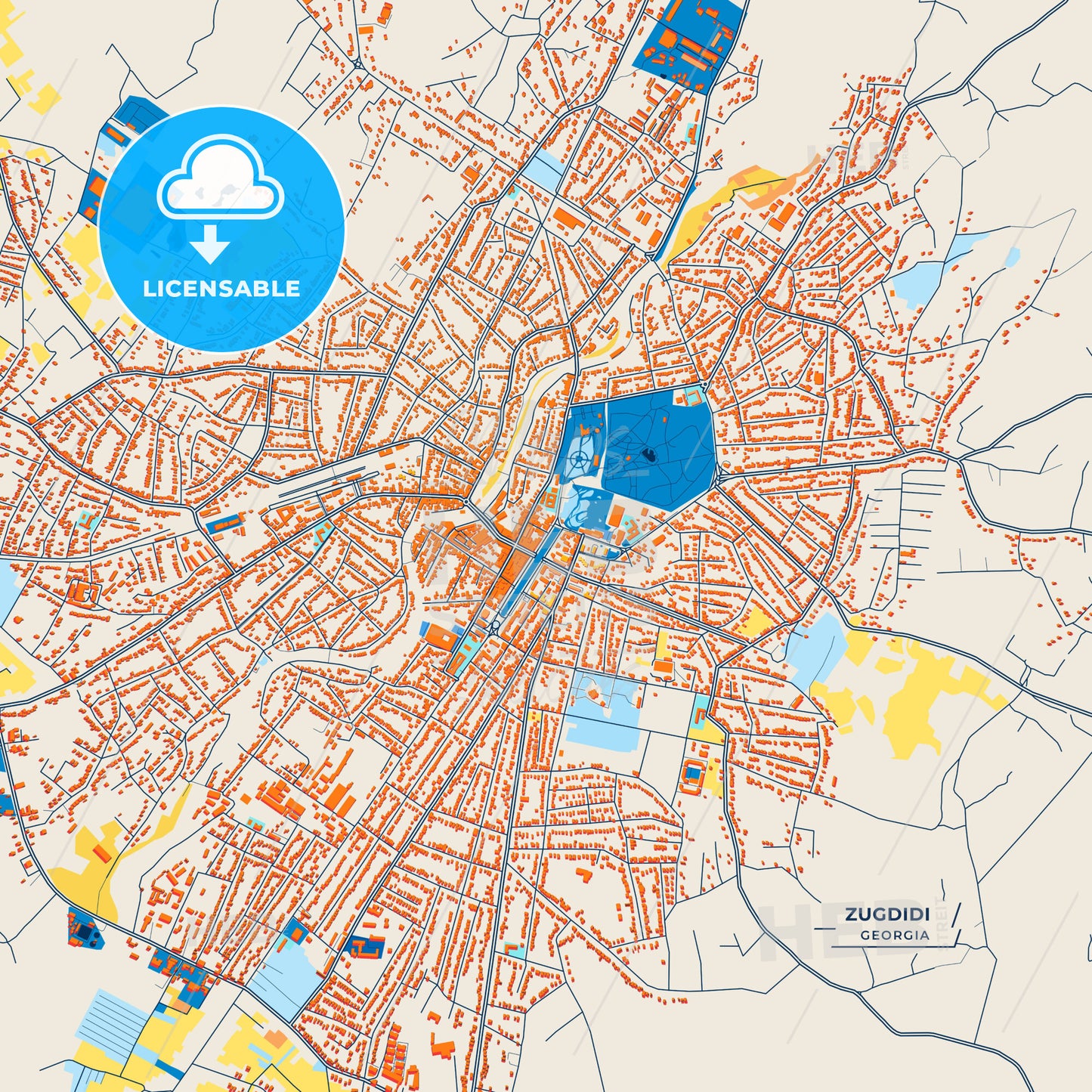 Canvas Print Template of Zugdidi Street Map