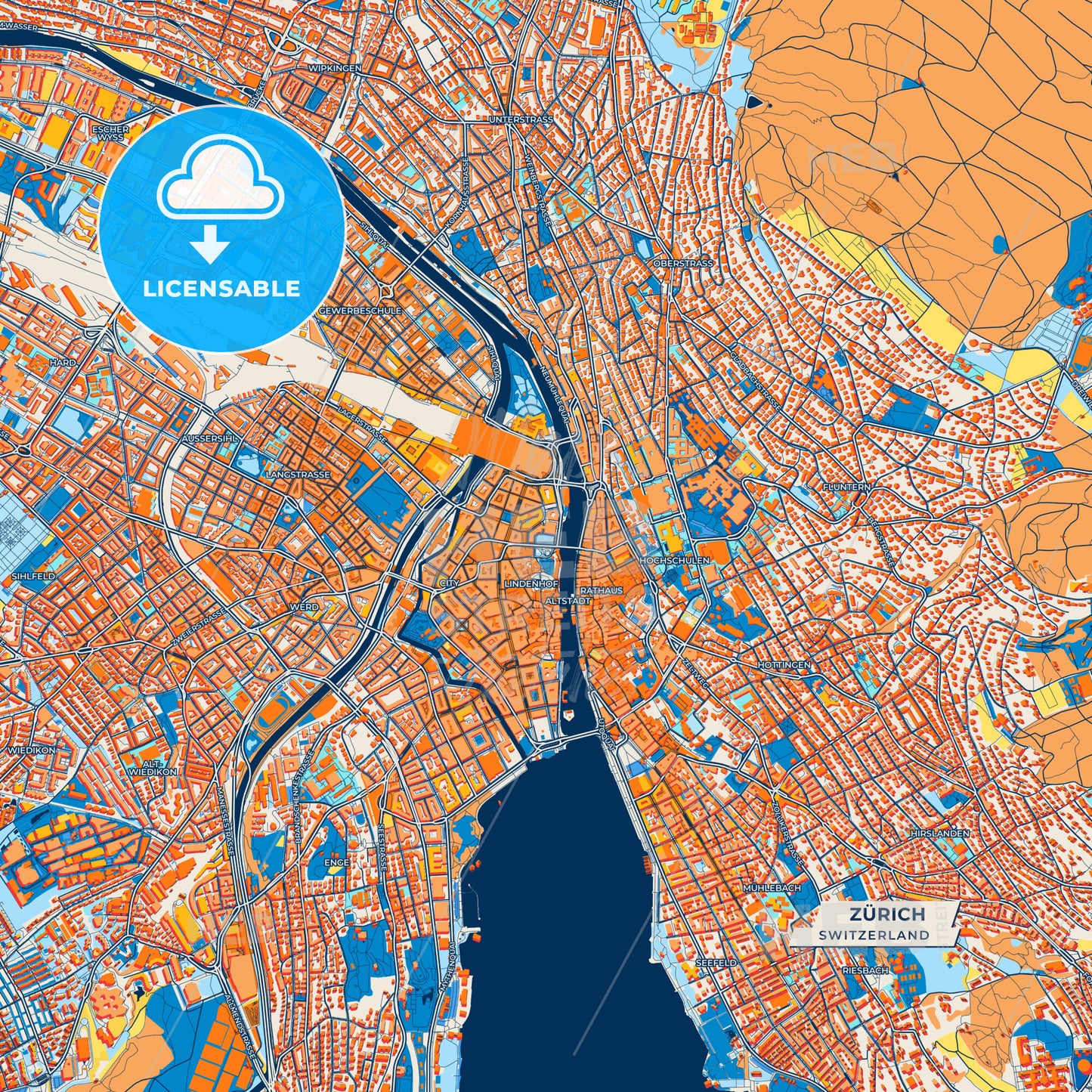 Canvas Print Template of Zürich Street Map