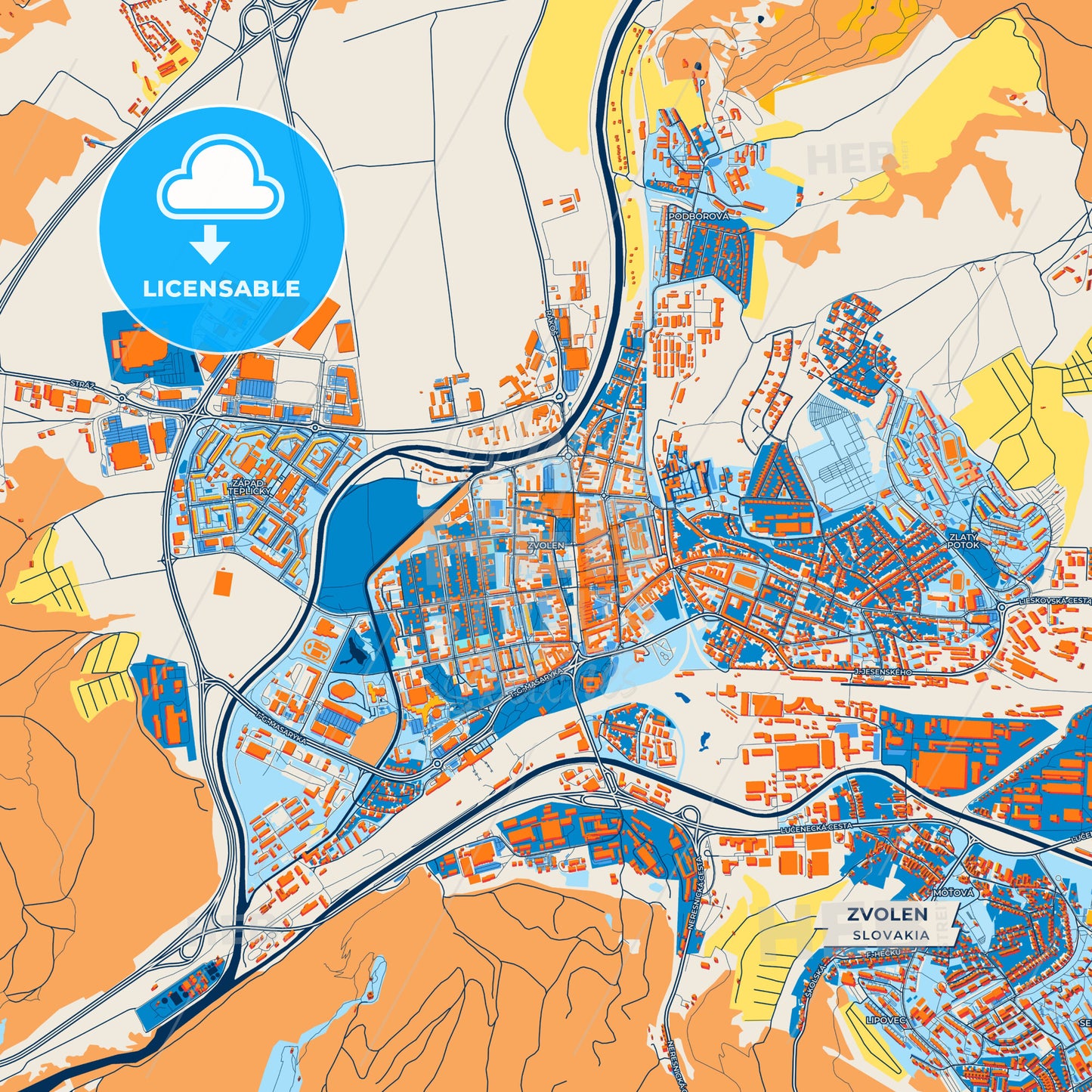 Canvas Print Template of Zvolen Street Map