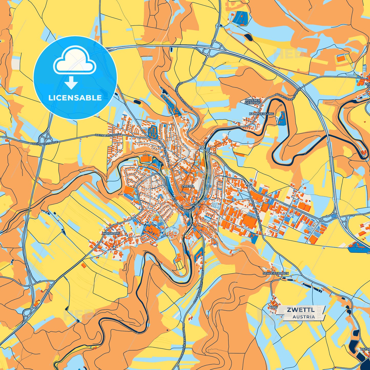 Canvas Print Template of Zwettl Street Map