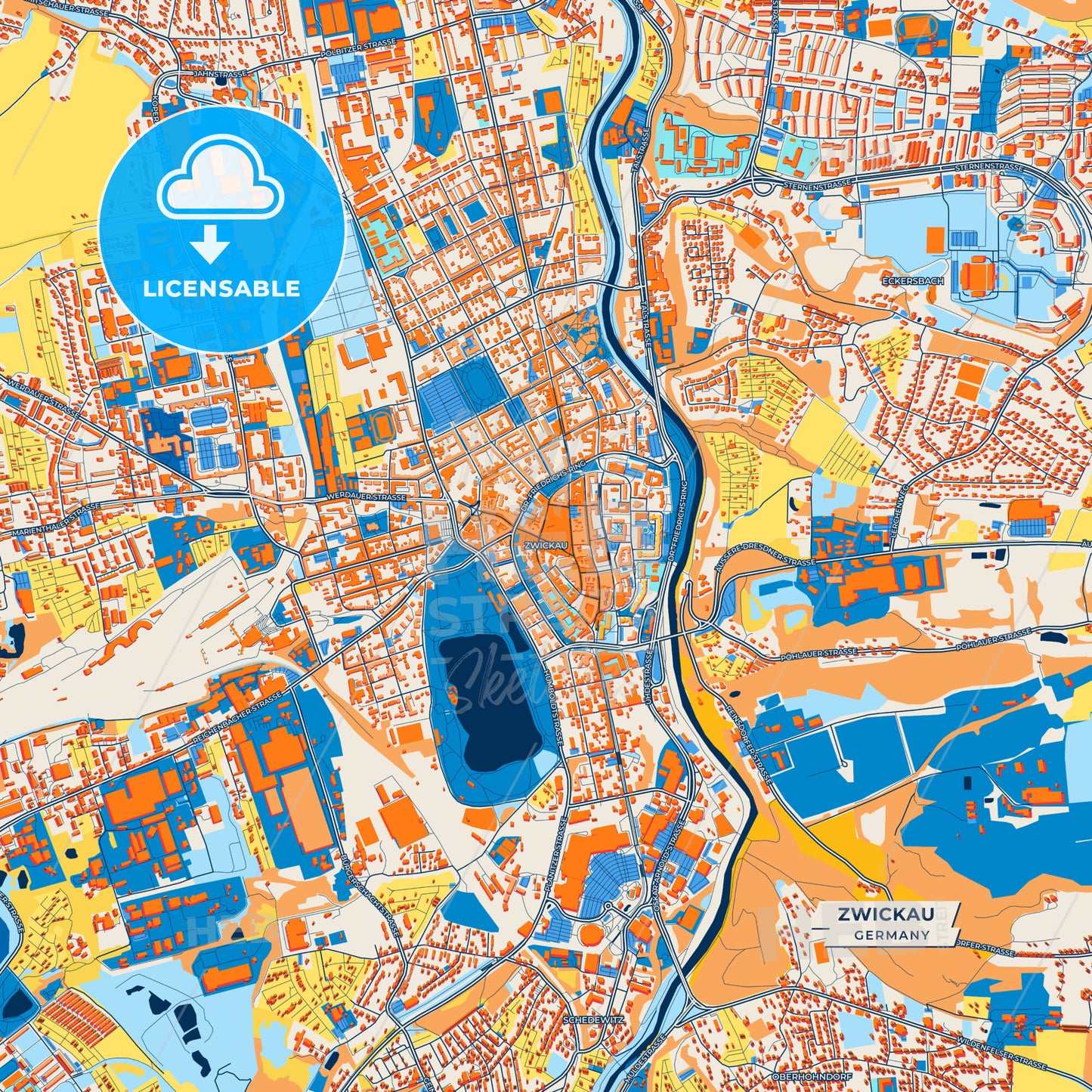 Canvas Print Template of Zwickau Street Map