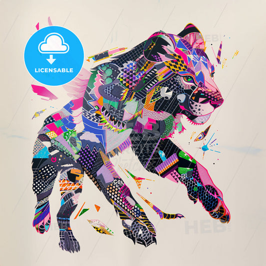 colorful halftone screenprint of an animal - A colorful tiger with wings